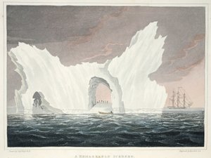 Merkittävä jäävuori, heinäkuu 1818, kuvitus teoksesta "A Voyage of Discovery...", 1819